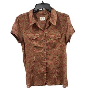 Autumn Retro Utility Converse One Star Floral Button Up Blouse Y2K Size Large